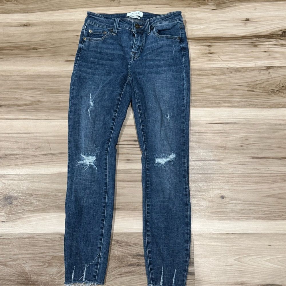 Pistola Lanissa Distressed Denim Raw Hem Mid Rise Skinny Jeans Women’s 26 - Picture 2 of 5